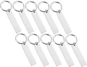 SEWACC 10Pcs Engravable Blank Stainless Steel Key Chain Tags Durable Rectangle Pendants for Keychains DIY Crafting Labels and Hanging Tags