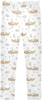 [Joisal] Chic Flying Planes White Legging for Girls, Soft for Girls Athletic Pants, 4-10T