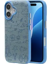 ZAGG London Snap Case for iPhone 16 - Embroidered Doodle Fabric Design MagSaf...
