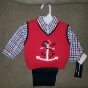 NWT Boys Hudson Ferrell 3 Pc Vest Set Special Occasion Red Vest 12 Months Anchor