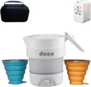 Portable Foldable Electric Travel Kettle, 800Ml/27Oz, White with Two Folding Cup