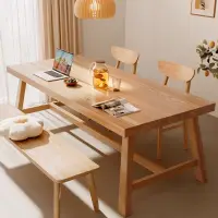 在飛比找樂天市場購物網優惠-實木腿餐桌飯桌家用木桌子長方形胡桃木中式客廳大長桌原木風桌椅