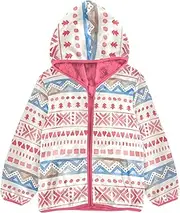 [GuoChe] Girls Sherpa Lined Ethnic Winter Red Blue Toddler Girl Winter Coat Peach Girl Zip Up Jacket 3-10T