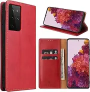 [GoshukunTech] Case for Galaxy S21 Ultra,for Samsung Galaxy S21 Ultra 5G Wallet Cover,6.8 inch,Magnetic Wallet Case Leather Flip Folio Cover with Card Slots-Red
