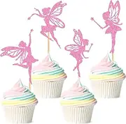 Blumomon 36Pcs Fairy Cupcake Toppers Pink Glitter Flower Angel Fairy Cupcake Picks Ballet Dancer Cupcake Topper for Wedding Bridal Shower Baby Shower Birthday Party Cake Decorations Supplies