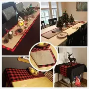 14 x 84 Inch Buffalo Plaid Table Runner Christmas Red Black Cotton Buffalo