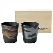 Ale-net Shochu Cups, Kinshochu Kiln, Gold and Silver Streaming, Lock Cups, Set of 2, Wooden Box, Diameter 3.5 x Height 3.5 inches (9 x 9 cm), 11.8 fl oz (350 ml), Porcelain, Mino Ware