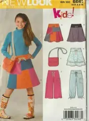 GIRL'S SKIRTS, PANTS & BAG - New Look Pattern 6661 - Girl's Sz 8 - 16