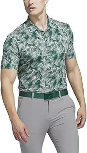 [adidas] Men's Golf Pine Tree Print Short Sleeve Mesh Shirt, White/pre Loved Green, O
