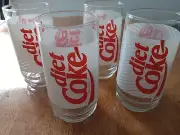NOS 1992 Set Of 4 Diet Coke Soda Drinking Glasses Pinstripe Coca Cola 16oz