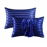 Satin Pillowcase Set of 2 Silk Pillow Cases For Hair and Skin Striped Rectangular Pillowcase 2 Pack with Envelope Closure (51*76cm Navy Blue)