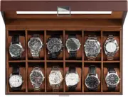 Procase Watch Box Organizer for Men, 12 Slot Watch Display Case with Glass Lid,