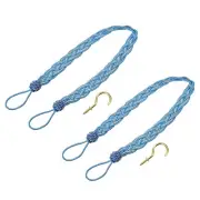 2Pcs 23" Curtain Tiebacks Braid Drapery Holdback Holder with Hooks Blue/Silver