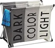 Foldable 3 Sections Laundry Basket (Multicolor), 1 Count (Pack of 1), XL assort grey