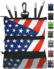 FINGER TEN Golf Pouch Bag for Valuables Tee Color with 4 Golf Pencil Pack, Zippered Pocket Gear Clip Hook to Bag