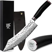 YOUSUNLONG Butcher Knife Pro 10 inch Butcher's Meat Cleaver Japanese Damascus Hammered Steel Blade Natural Leadwood Handle with Leather Sheath