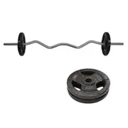 15kg Ez Grip Curl Barbell Weight Set - 120cm Curl Bar + 10kg Iron Weight Plates