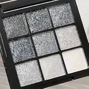 9 Colors Glitter Eyeshadow Palette, Black Silver Gray White Goth Shimmer Sparkly Eye Shadow Makeup Palette, Metallic Eyeshadow, Smokey Eye Glitter Makeup Sombras De Ojos