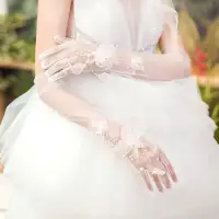 在飛比找蝦皮商城精選優惠-【現貨優選】新娘婚紗手套結婚長款 粉色花朵白色網紗蕾絲202