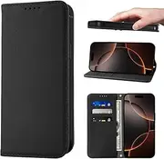 LANJLM Wallet Case for iPhone 16 Pro Max Phone Cases Premium Leather PU Flip Cover Magnetic Shockproof Closure Book Design with Kickstand Feature & Card Slots iPhone 16 Pro Max Case - Black