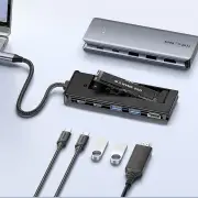 ESSAGER 6-in-1 Type-C Docking Station with M.2 NVMe Enclosure / USB3.2 Gen2*2 / PD100W USB-C / USB-C Data / HD1.4 Multip