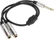 6.35mm Mono Male Plug to Dual 6.35mm Female Jack Cable, Gold Plated Splitter Adapter for Amplifiers, Microphones, Mixers and Speakers