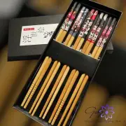 5 Pairs Japanese Chopsticks Reusable Natural Wooden Bamboo Lucky Cat/Fortune Cat