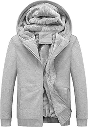 [Yeokou] Men's Winter Thicken Fleece Sherpa Lined Zipper Hoodie Sweatshirt Jacket