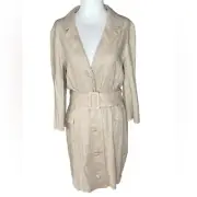 ASOS DESIGN linen mini tux dress with belt in stone sz 12 Large NWT