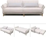 HOMA Futon Sofa Bed with Armrest,212cm Fabric Futon Couch with Adjustable Backrest,Folding Sleeper Couch Sofa,Sleeping Sofa Bed for Living Room Furniture (Ivory, 3Seat)