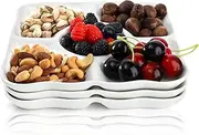 Okllen 3 Pack Porcelain Divided Serving Tray, White Appetizer Tray Platter for Chips and Dip, 5 Compartments Decorative Fruit Veggie Tray Candy Snacks Dishes, Square, 9.5" L x 9.5" W x 1" H