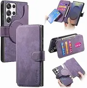 [RUNGOS] for Samsung S22 Ultra Case MagSafe, with Detachable Magnetic Wallet (3 Card Holder & Cash Pocket, RFID Blocking Folio Flip PU, Stand) 12Ft Shockproof for Samsung Galaxy S22 Ultra Case Wallet
