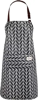 Lanzn Apron For Women, Adjustable Cooking Apron PVC Waterproof Chefs Aprons Kitchen Bib Apron Pinafore Apron Wipe Clean Aprons With Pockets For Kitchen Cooking Baking Grilling Household Cleaning
