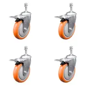 5 Inch 316SS Orange Poly Wheel Swivel 3/8 Inch Stem Caster Set Brake