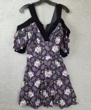 TED BAKER Leilia Low V Cold Shoulder Mini Dress Women's 2 Black Back Zip Closure