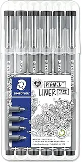 STAEDTLER 308 Pigment Liner Fineliner Pens | Black Fineliners Wallet Desk Sets | Art, Drawing, Handwriting, Calligraphy, Journal Fine Liner Pens (Mixed Set, Black, Wallet of 6)