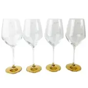 Krosno Wine Glasses Set of 4 Crystal Poland Stemware Gold Foot Monogram D 9.5"