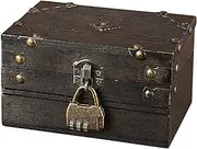 Wooden Storage Chest - Portable Vintage Wood Chests | Small Keepsake Box | Wooden TREASURE CHESTT | Pirate TREASURE CHESTT With Metal Lock For Jewelry And Coin Collection And Home Decor