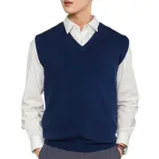 Sleeveless Loose Warm Sweater Vest Men V-neck Pullover Waistcoat Navy Blue L