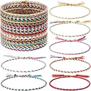 [Hicarer] 28 Pieces Woven Wrap Friendship Bracelets Handmade Boho Braided Friendship Anklets Adjustable Colorful Beaded String Bracelet, 10 inches