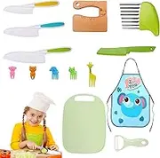 Kid Safe Kitchen Tool - 29 Wooden Children's Kitchen Tools | Kids Knife Set Includes Wooden Toddler Knife | Apron | Peeler | Cutting Board | Crinkle Knife | Fruit Fork for Cooking and Cutting Fruit
