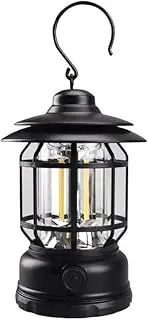 Camping Lanterns Rechargeable, Portable Electric LED Camping Lights Outdoor Hanging Tent Light Vintage Tabletop Lantern Decor Stepless Dimming Waterproof for Camping, Power Outages, Indoor (Black)