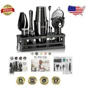 Premium 16-Piece Bartender Kit with Bamboo Organizer & 35 Recipes Included