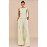 Pale Lime Woven Tailored Wide Leg Pants, Pale Lime