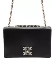 Roger Vivier Womens Black Patent Crystal Detail Chain Strap Shoulder Handbag