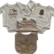 Thanksgiving 2 Long Sleeve Bodysuits Hat Bid 3-6M New