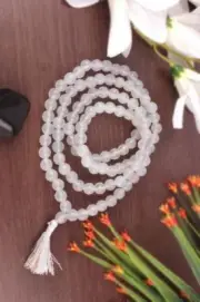 Lucky White Agate Hakik Stone Mala Chandra Rosary 6MM Prayer Beads Meditation