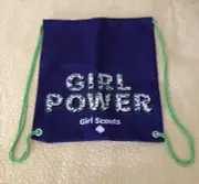 Girl Scouts Girl Power Black & Purple Drawstring Backpack Tote Bag NEW Canvas
