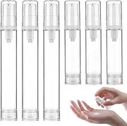 Pack of 6 Airless Pump Dispensers, Empty, 10 ml and 15 ml Pump Dispenser for Filling, Airless Portable Cream Dispenser for Filling, Airless Portable Cream Pump Dispenser Cosmetic Transparent Bottles
