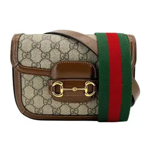 【GUCCI 古馳】1955馬銜扣GG logo迷你斜背包(658574-烏木)